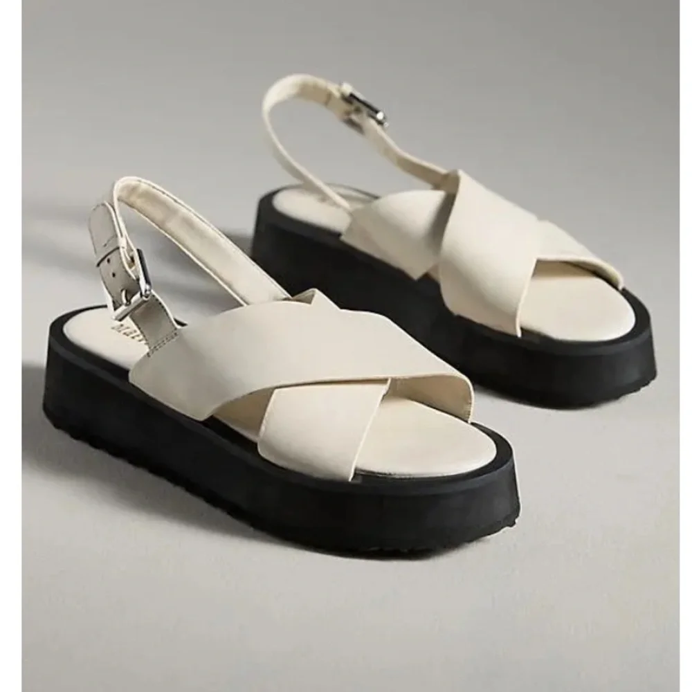 Anthropologie Maeve Cream Cross-Strap Platform Sandals